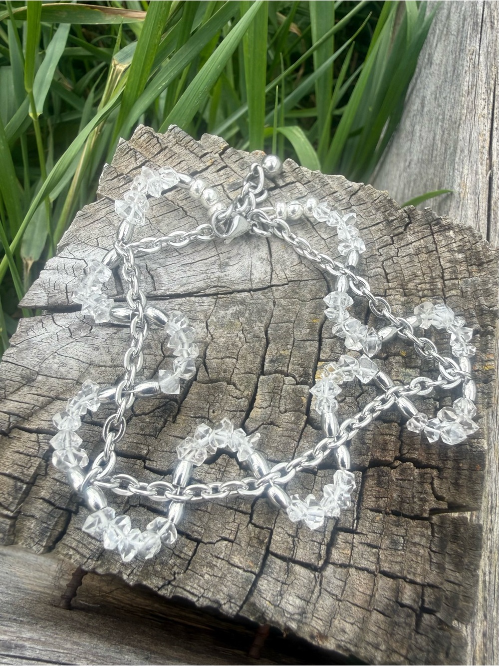 Herkimer Icy Helix Wave Bracelet Sterling & Stainless